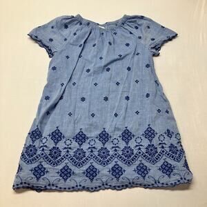Gymboree Flutter Eyelet Shift Dress Chambray Blue Size S (5/6) Embroidered